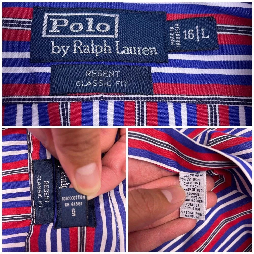 Polo by Ralph Lauren Shirt L Mens L/S Button Up Regent Classic Multicolor Stripe - Picture 5 of 5